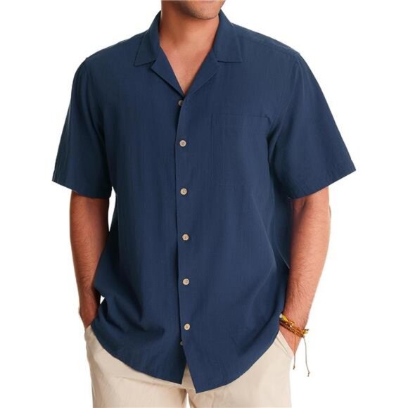 Gentle Cuban Linen Shirts for Men Short Sleeve Button Down Shirt - Picture 1 of 6